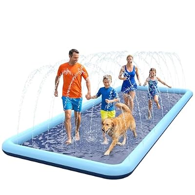 VISTOP Non-Slip Splash Pad for Kids and Dog, Thicken Sprinkler Pool Summer Outdoor Water Toys - Fun Backyard Fountain Play Mat for Baby Girls Boys Children or Pet Dog (116 * 72 inch,Blue&Blue)