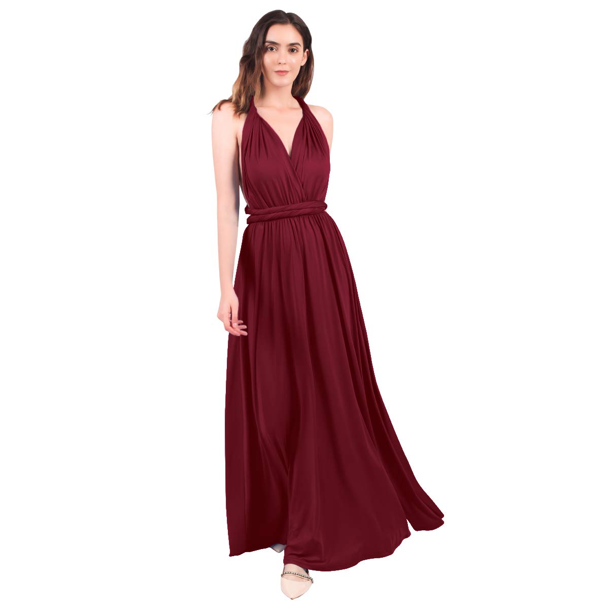 Fymnisi - Vestido largo para mujer, de noche, multiway transformador, vestido de dama de honor de boda, cuello halter sin mangas, elegante, fiesta de verano, playa formal Maxi Wrap Vestidos
