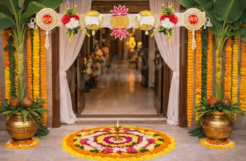 Image of Divyakosh Artificial Flower Toran for Door Decoration 40 Inch | Premium Toran for Main Door Entrance |Home, Mandir, Entrance | Wedding & Festival Decor - Bandanwar Toran with Artificial Flowers