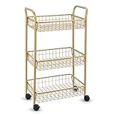 MNOPQ 3 Tier Rolling Utility Cart, Storage Trolley Service Cart with Wheels Easy Assembly for Kitchen, Living Room, Office, Salon, Gold