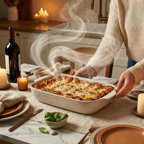 Feenmai Ceramic Baking Dish Set for Oven - 3 Rectangular Casserole Dishes with Handles, Ideal for Lasagna, Cakes, and Gifts - Image 5
