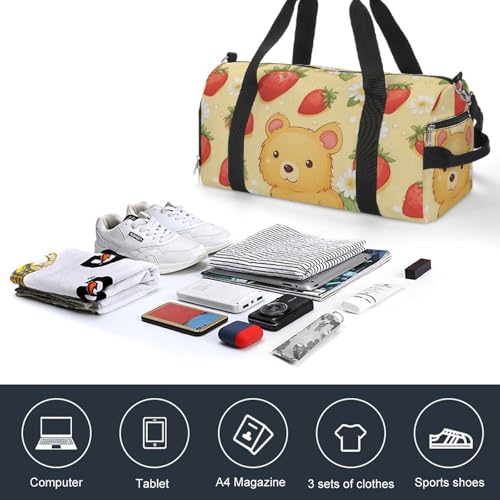 Strawberry Bear Gym Bag Travel Duffel Bag Sports Tote Bag Workout Bag Weekender Bag for Women Men3
