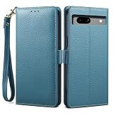 TUHUDOO ケース 手帳型 for Google Pixel 7a 用の ケース 手帳型 本革 牛革 カード収納 サイドマグネット式 横置きスタンド機能付き 上下にストラップホール付き ストラップ付 柔軟なTPU素材 耐衝撃 全面保護【新登場! 高級シュリンクカーフレザー】[Noble Series](PI7a、シアン)