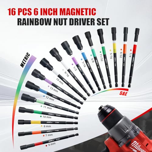 Color-Coded Magnetic 16-Piece 6" 1/4" Hex SAE & Metric Nut Driver Set with Storage Case