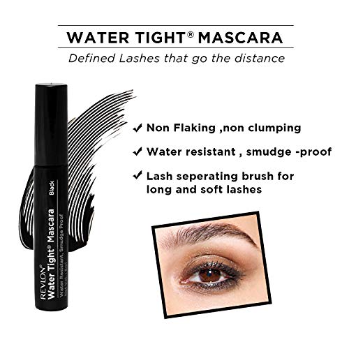 Image of Revlon Mascara, Water Tight Mascara Makeup, Volumizing, Lasts up to 24 Hours, No Clump, Smudge Proof, Flake Proof, Black (761), 0.34 Fl Oz (Pack of 2)