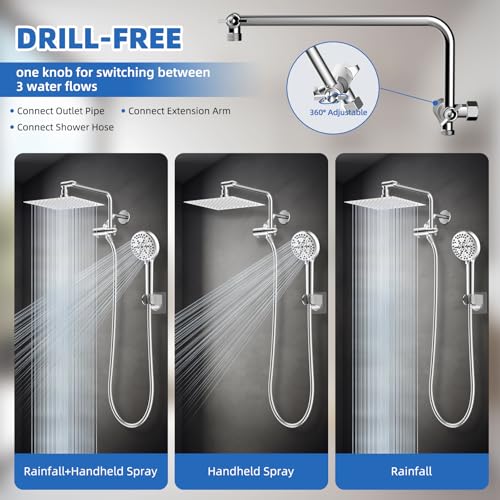 Image of 10 inch Metal Rainfall Shower Head with 10-Mode Handheld, Chrome
