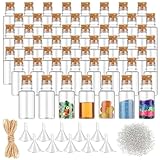 Bokon 50 Packs Mini Plastic Bottles with Corks Stoppers Eye Screws Funnels Small Potion Bottles Tiny Clear Sand Art Jar Wishing Vial for Birthday Party DIY Crafts Gift (1 x 2.28 Inch)