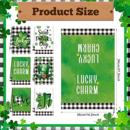 6-Pcs-St-Patricks-Day-Kitchen-Hand-Towels-Shamrock-Dish-Towels-14-x-21-Inch-Decorative-Absorbent-Green-Irish-Tea-Towels-for-Kitchen-Bathroom-GiftsPlaid 6 Pcs St Patricks Day Kitchen Hand Towels Shamrock Dish Towels 14 x 21 Inch Decorative Absorbent Green Irish Tea Towels for Kitchen Bathroom GiftsPlaid