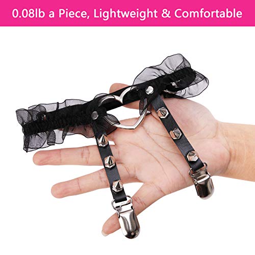alisikee 2pcs Adjustable Lace Heart-Shaped Thigh Garter with Anti-Slip Clips, Elastic Leg Garter for Ladies, Black