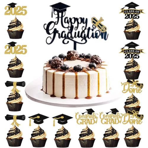 Decoración para tarta de graduación, 13 Piezas Dedecoración para Tartas de Graduación, de Pastel Feliz Decoración graduación Pastel Adornos Fiesta graduación Decoraciones(15 * 11.2cm/3.5 * 6cm)