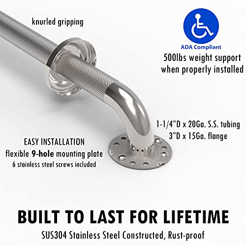Safety+Beauty Decorative Stainless Steel Grab Bar With Knurled Anti-Skid Grip, Ada Compliant 500Lbs Supporting, Chrome, 24In #TOP3