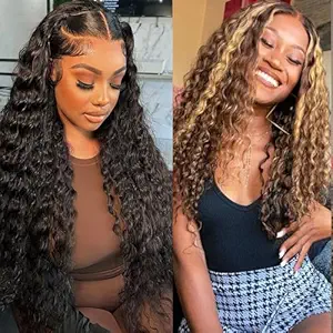 Natural Color 13x6 Deep Wave Lace Front Wigs 24 Inch+Highlight Ombre 13x4 Deep Wave Lace Front Wigs 30 Inch