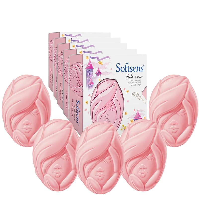 Image of Softsens Kids Soap Princess 75g each ( Pack of 5 x 75g) | Gentle Nourishing Care with Shea Butter & Natural Milk Cream, Dermatologist Tested Baby Soap, Moisturizing Fun Shape Bar Soap For Toddlers & Kids 2-10 Years