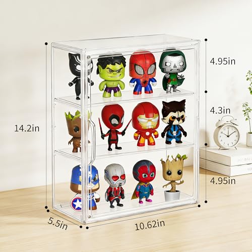Image of 3 Tier Acrylic Display Case for Figures, Wall-Mounted Clear Storage Organizer Box with 2 Movale Plates & Magnetic Door, Display Cases for Collectibles Action Figure, 2 Pack