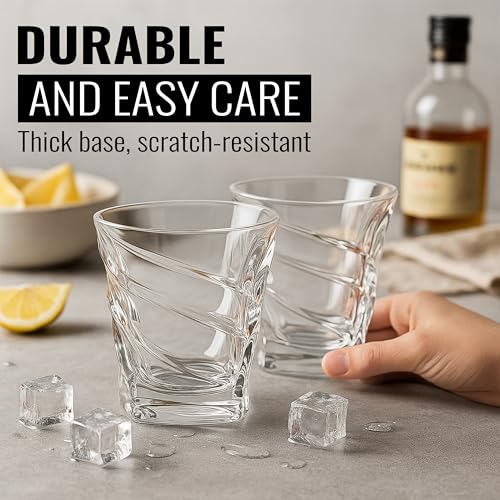 Image of Whiskey Glass Set - Whisky Glasses - Crystal Clear Tumbler Set for Scotch, Bourbon, Cocktails & Old Fashioned, 340 ml Stylish Heavy Base Glassware for Bar, Home, Party & Gift, WHISKEYGLASS 6 Glint