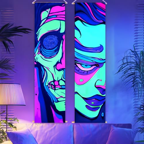 Tapisserie de visage d'horreur lumineuse pour soirée Halloween entre amis avec suspension par corde