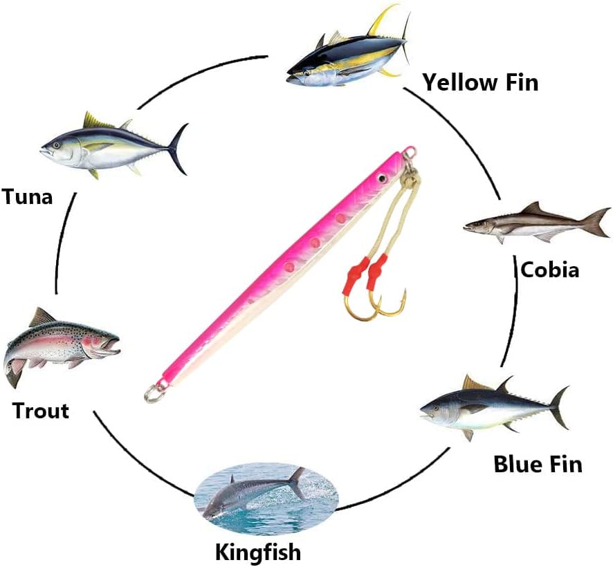 Speed Knife Jigs 200g, 3 Pcs Pink with Assist Hooks & Rings for Deepwater Jigging, Ideal for Pacific Ocean Species Fishing