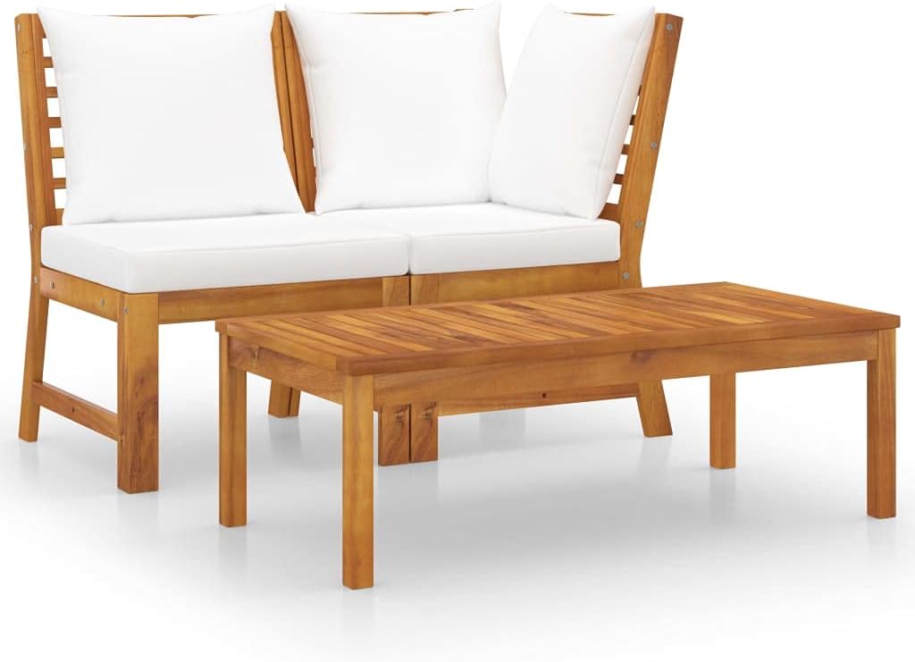 3 Piece Patio Lounge Set with Cream Cushion Solid Acacia Wood, Patio Sofas, Sectional Sofa Units