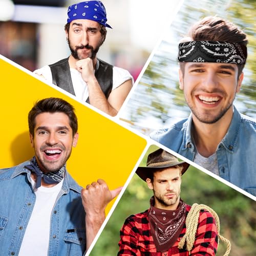 PLULON 4 Pack Bandanas for Men Women, Paisley Pattern Bandana Bulk Headbands Men Handkerchief Face Mask Square Scarf Headwear 100% Polyester