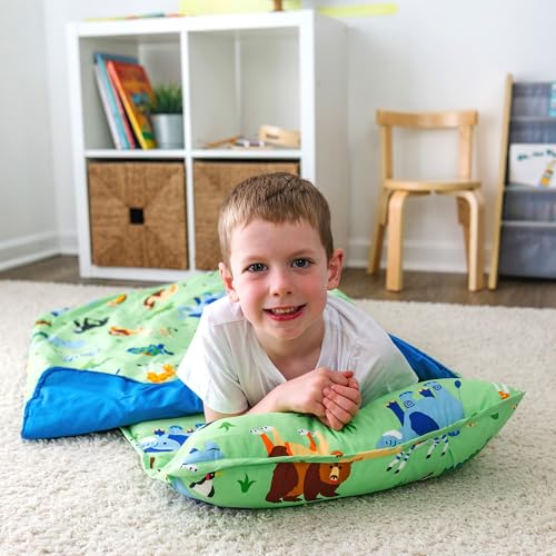 image for Wildkin Kids Original Nap Mat – Cozy Kids Sleep Mat with Pillow, Ide