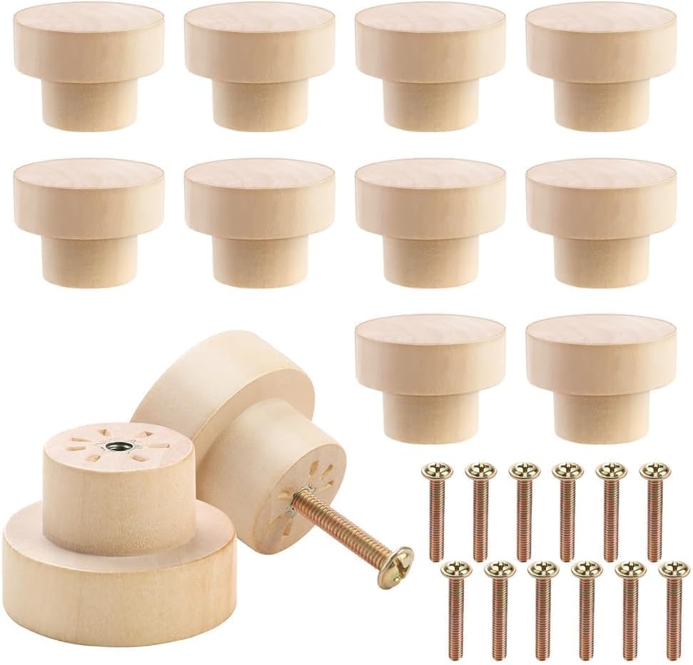 Taoduod 12PCS Wooden Drawer Knobs 35 * 25mm Wood Cupboard Door Knobs