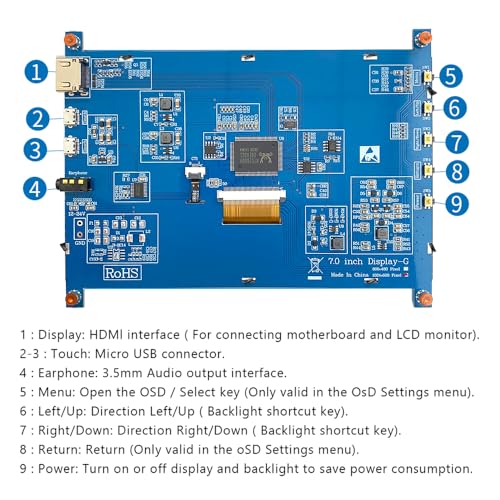 Image of 7 Inch HDMI Display Monitor 1024x600 IPS Screen with Capacitive Touch- Portable HD Monitor for Raspberry Pi, PC, Laptop, DIY Projects w /Micro USB Power, Mounting Holes & Adjustable Brightness