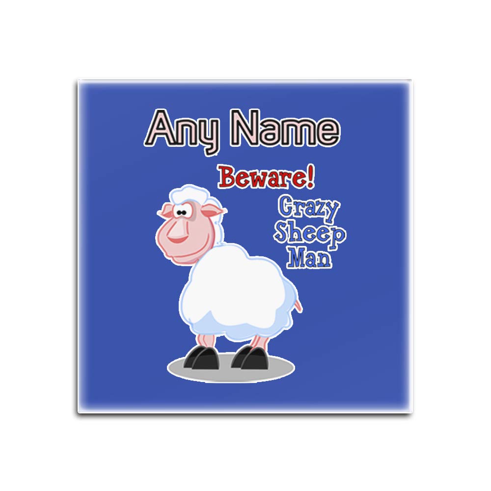 Sous-verres en verre Crazy Sheep Man lot de 4 carrés bleu et blanc