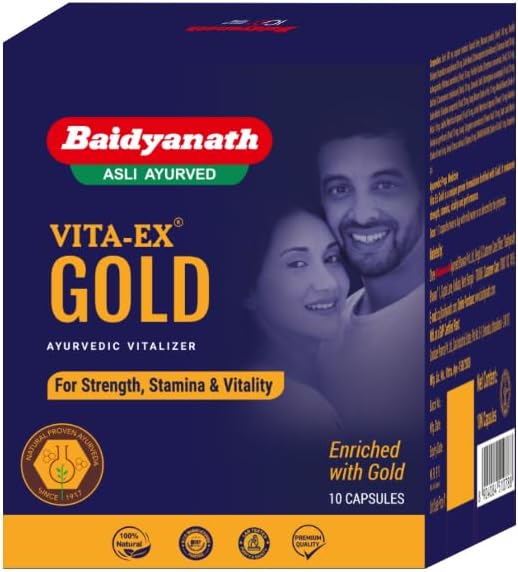 Baidyanath Vita ex Gold - 10 Capsules |Made with Pure Himalayan Shilajit, Ashwagandha & Safed Musli| Boosts Strength, Power & Stamina