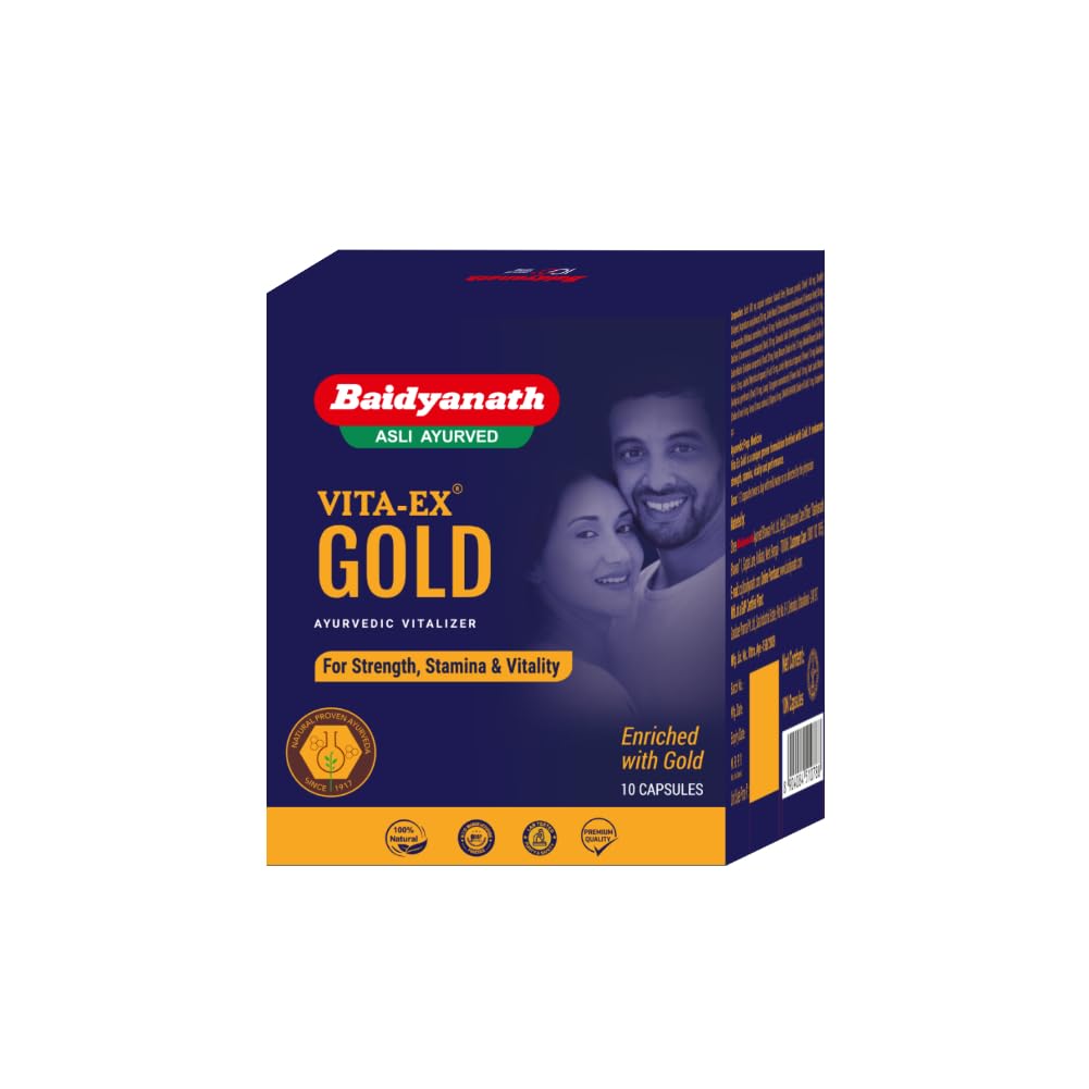 Baidyanath Vita ex Gold - 10 Capsules |Made with Pure Himalayan Shilajit, Ashwagandha & Safed Musli| Boosts Strength, Power & Stamina