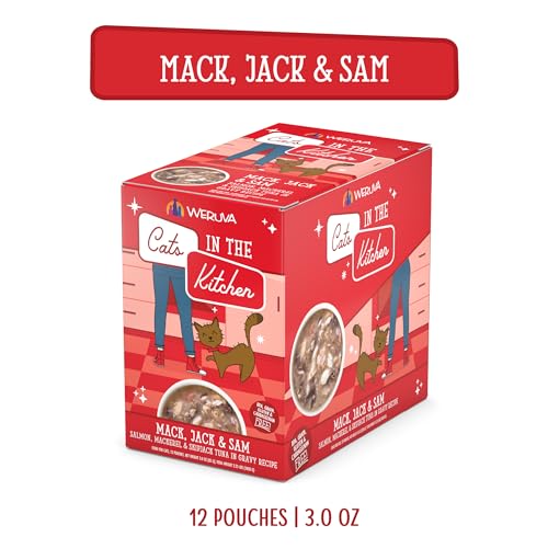 Image of Weruva Cats in the Kitchen Mack, Jack & Sam with Mackerel, Skipjack & Salmon in Gravy Cat Food, 3oz Pouch (Pack of 12)