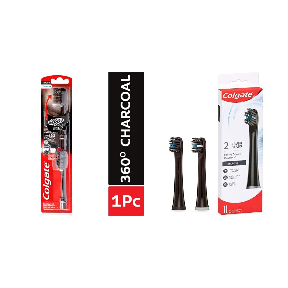 Virtual Bundle - Colgate 360 Charcoal Battery Toothbrush Refill (Multicolor) + Colgate 360 Deep Clean Charcoal Brush Head for Colgate PROCLINICAL Toothbrushes (B08G4XLRZJ) Amazon Price History, Amazon Price Tracker