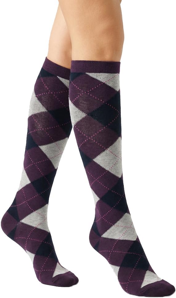 Couver Women’s Argyle Knee High Socks - Soft Acrylic Over the Calf Tube Style Socks for Casual Athletic - One Size
