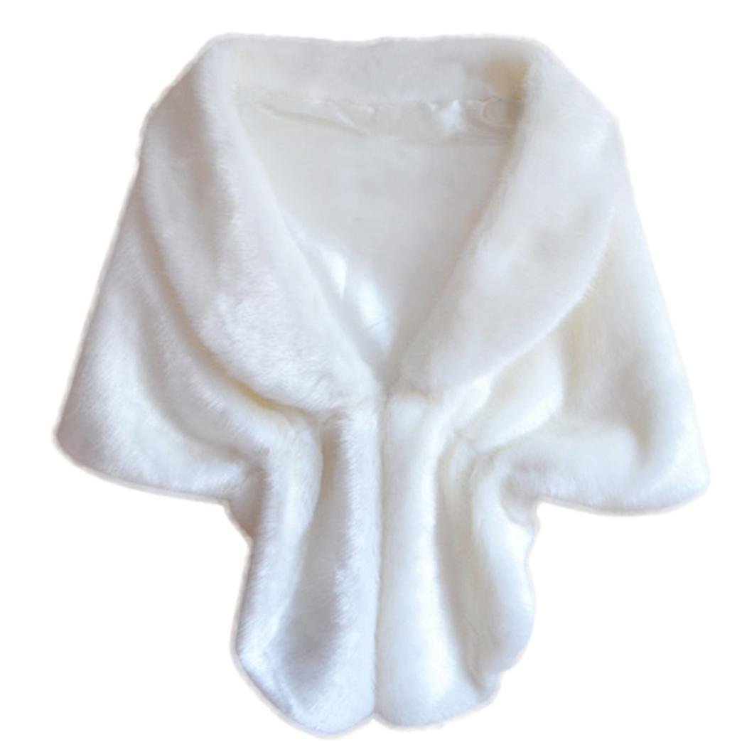 HOMEBABY Fashion Elegant Bridal Wedding Faux Fur Long Shawl, Stole Wrap Shrug Scarf (free, white)