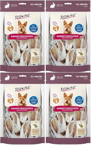 Dokas Dog Kaninchenohren mit Fell getrocknet für Hunde - Bündel - 4 x 100g