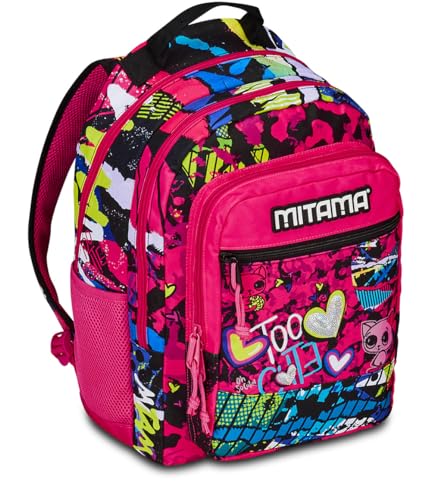 Sac à dos fille Mitama rose à 3 compartiments spacieux taille unique