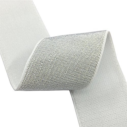 Strapcrafts 2-Inch Wide Soft Gold And Silver Glitter Elastic Bands By 3-Yard, Waistband Elastic, Sewing Elastic (Silver Glitter In White) 21050 #TOP1