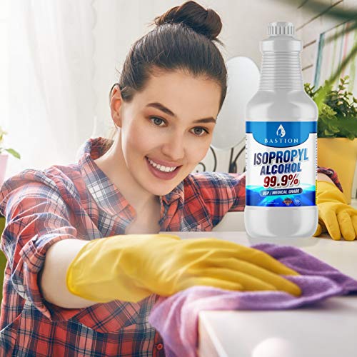 Isopropyl Alcohol 99.9% Purity (IPA) - Made in The USA - Pure Rubbing Alcohol - Quarter Gallon (Quart) No Methanol - No Foul Odor - Approved for Hand and Skin Application (32 Fluid Ounces) by Bastion.
