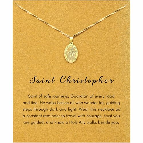 RZKING Saint Christopher Necklace St Christopher Medal for Women Religious Protection Gift for Female Friends Family Patron Saint of Travel Jewelry (Saint Christopher)