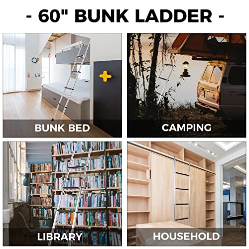 Ecotric 60" Bunk Ladder Compatible With Rv Mount Boarding Ladder With Hook & Rubber Foot Pads (4 Step Ladder) #TOP2