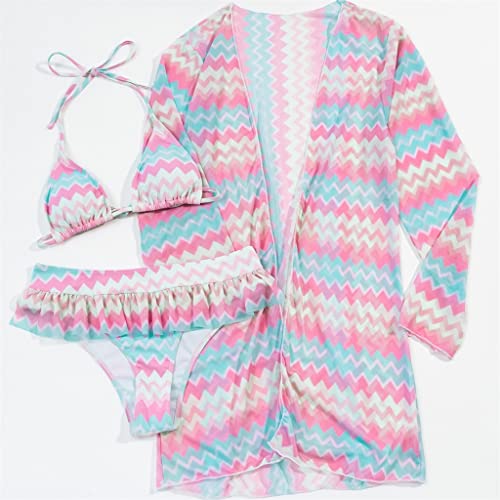 Bikini à imprimé à rayures d'été et vêtements de plage assortis pour vacances