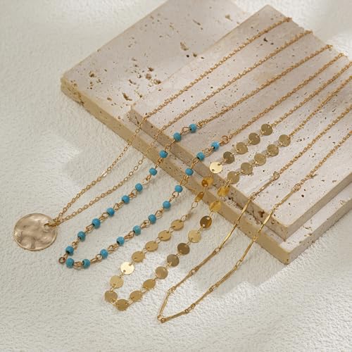 Layered Boho Necklaces for Women Gold Coin Pendant Necklaces Stackable Turquoise Choker Necklace for Women Western Jewelry4