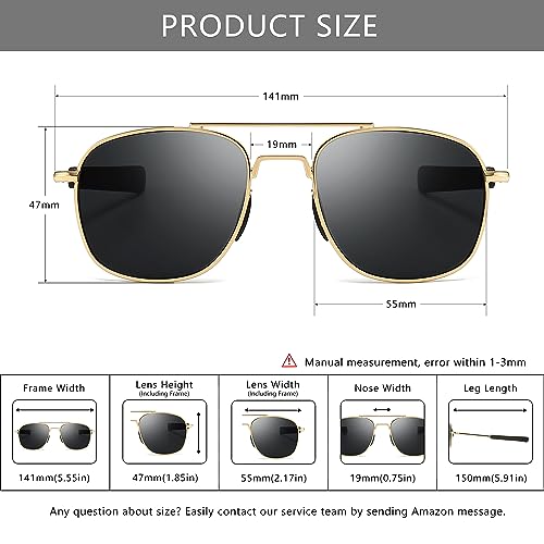 Image of SUNGAIT Men's Military Style Polarized Pilot Aviator Sunglasses - Bayonet Temples