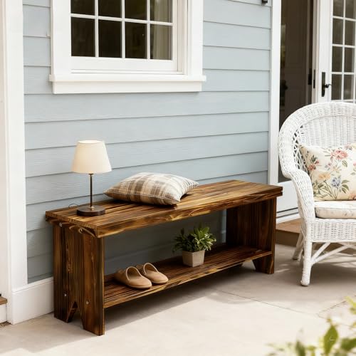 Fridmagfun Entryway Bench with Storage Shelf, 43" Solid Wood Bench - image 6