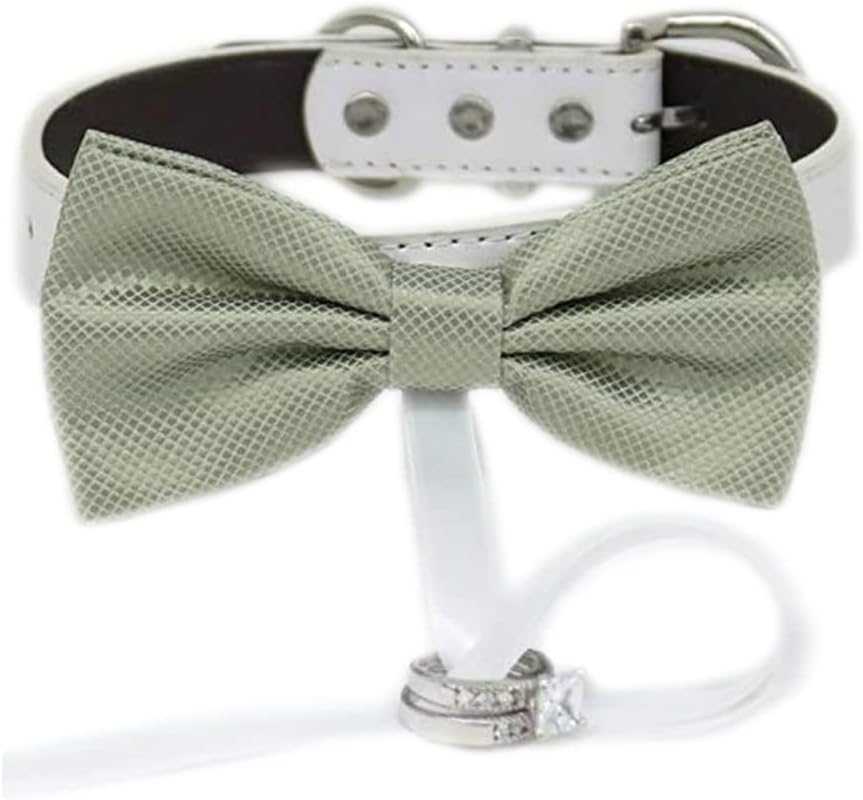 Sage green bow tie collar Leather collar dog ring bearer adjustable handmade XS to XXL collar bow Puppy Proposal sage green wedding