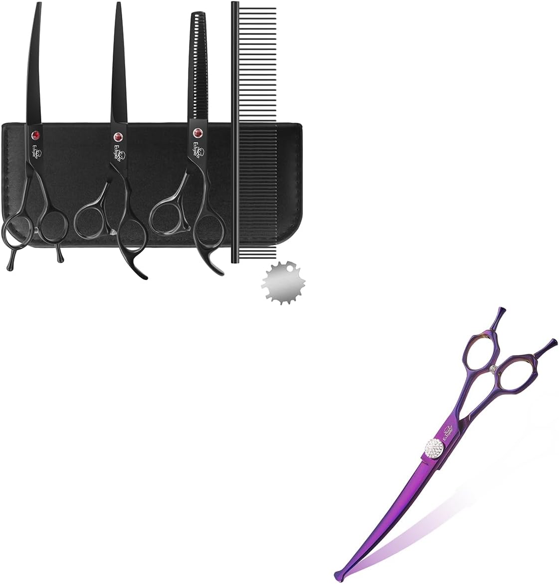 7.0" Professional Dog Grooming Scissors Kit & Ethyxe 7" Curved Dog Grooming Scissors