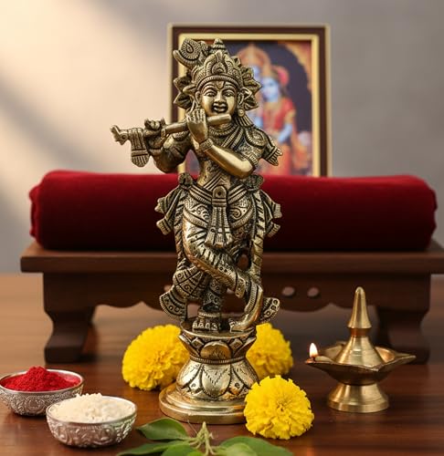 Image of eSplanade Brass Krishna Kishan Makhan Chor Thakurji Murti Idol Statue - 7 inches | Pooja Idols | Home Decor