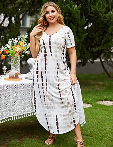 Image of Kancystore Women's Plus Size Dresses Summer Casual Loose Pocket Short Sleeve Slits Long Maxi Dress XL-5X