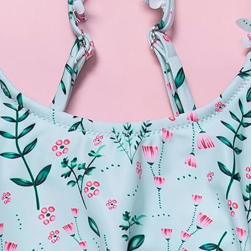 2-Piece Girls 𝐇awaiian Swimming Bathing Suit Cute Floral Bikini Swimsuit Summer Ruffle Strap Tank Top & Bottoms4