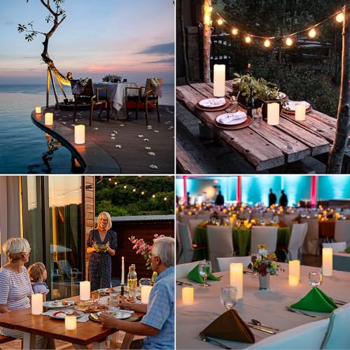 Image of Eldnacele Waterproof Flameless Flickering Candles with 6 Hours Timer, Indoor Outdoor White LED Plastic Battery Operated Pillar Candles Pack of 4 Wedding Dinner Home Decor, D3 inchx H4 inch 5 inch 6 inch 8 inch