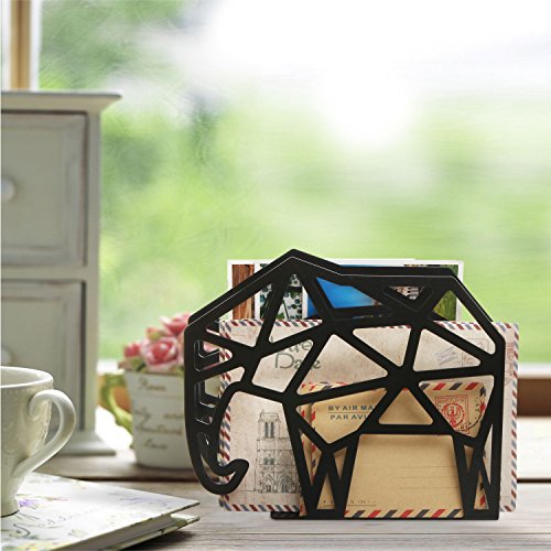 Mygift Decorative Elephant Shape Black Metal 2 Slot Mail Letter Holder Organizer, Office Desktop Rack For Bills Envelope And Document #TOP2